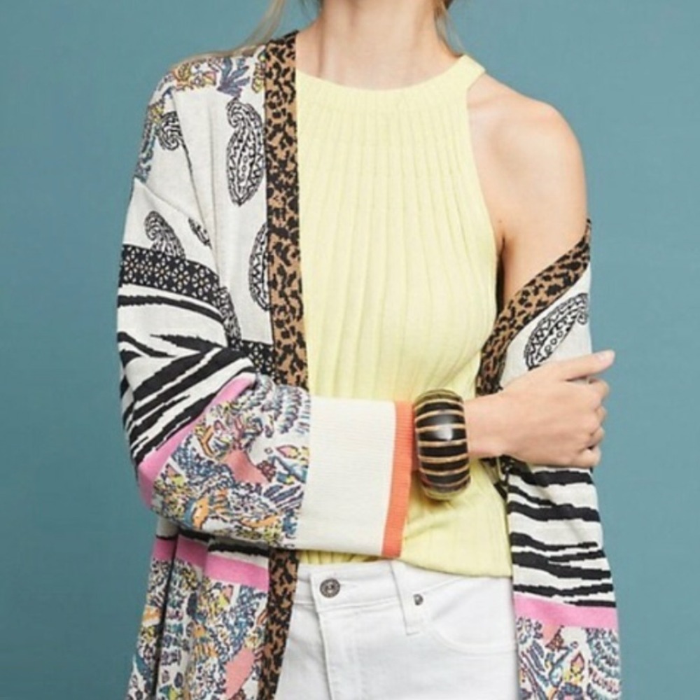 Anthropologie BRICOLAGE Cardigan Womens XS Animal Print Paisley Open Kimono - Picture 2 of 11